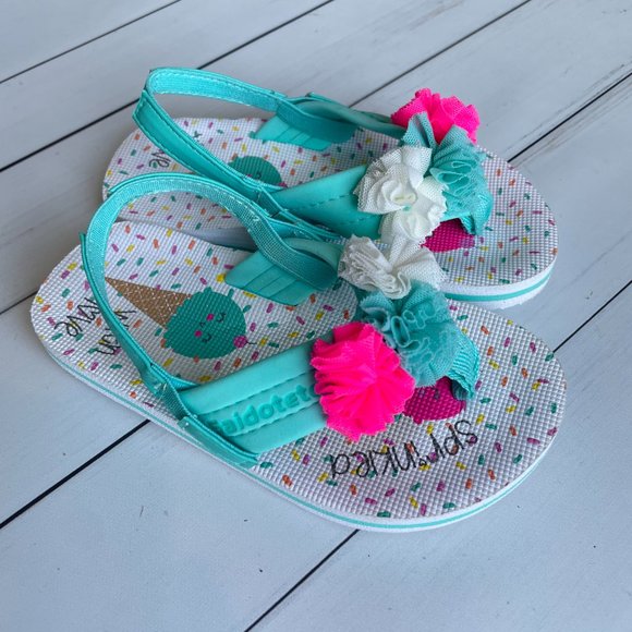 Saidoteto Toddler Girl Flip Flops Ice Cream Sprinkles Size 7 - 8 - Picture 2 of 4